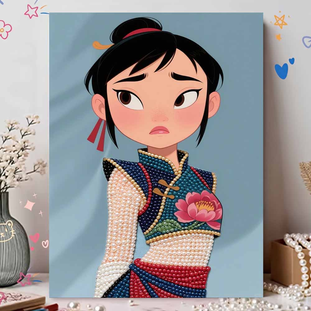Disney Pearl Painting Mulan Portrait for Beginners and Adults, DIY Pearl Diamond Art Painting Kit for Home Wall Decor Gifts