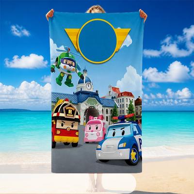 Quick Dry Beach Towel Robocar Poli Pattern, Lightweight Absorbent Towel for Pool Beach Vacation Use