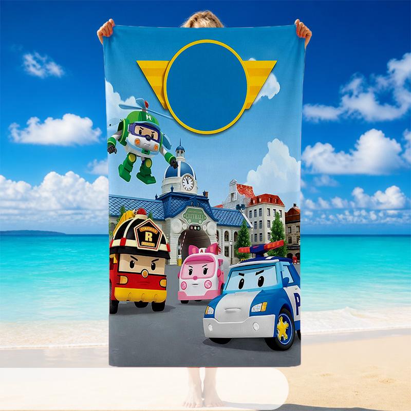 Quick Dry Beach Towel Robocar Poli Pattern, Lightweight Absorbent Towel for Pool Beach Vacation Use