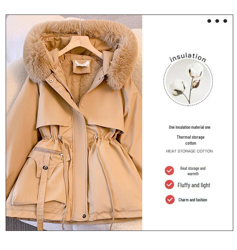 Women's Mid-Length Winter Parka: Loose Korean Style Cotton Coat, Fur-Lined and Velvet-Thickened.