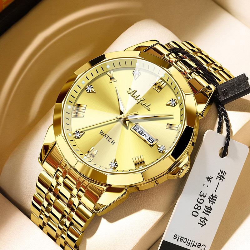 Aili Feida Men's Quartz Watch - Diamond Mirror, Waterproof, Luminous, Calendar, Fashionable
