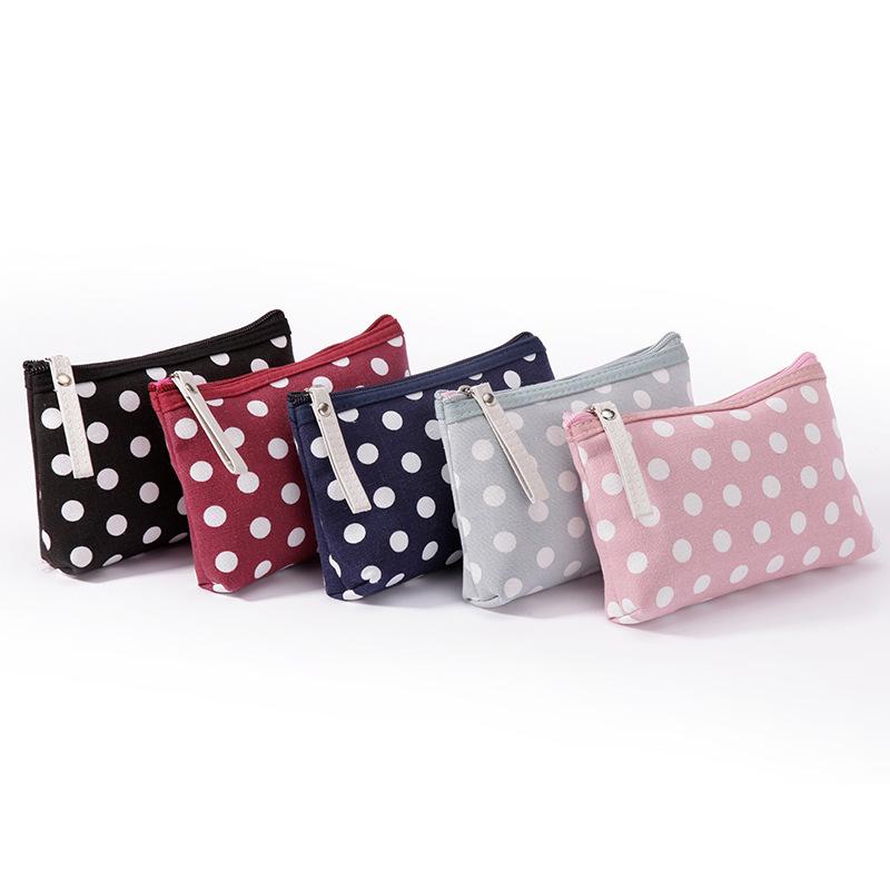 1Pcs Portable Make Up Bags Case Soft Canvas Dot Print Women Cute Cosmetic Bag Toiletries Organizer Travel Storage Bag