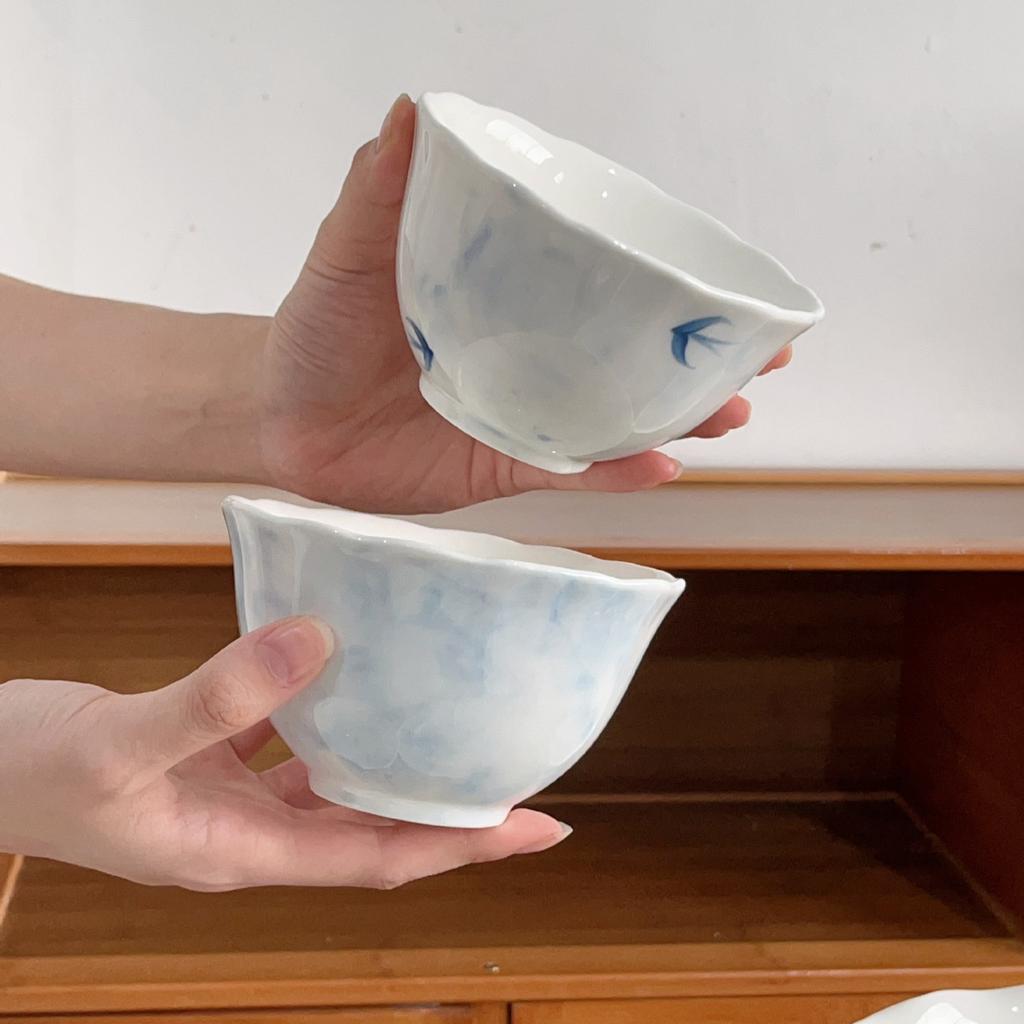 Ink Swallow Nordic Tableware Set High-End Lace Household Bowls Binaural Bowls Underglaze Color Ceramic Rice Bowl