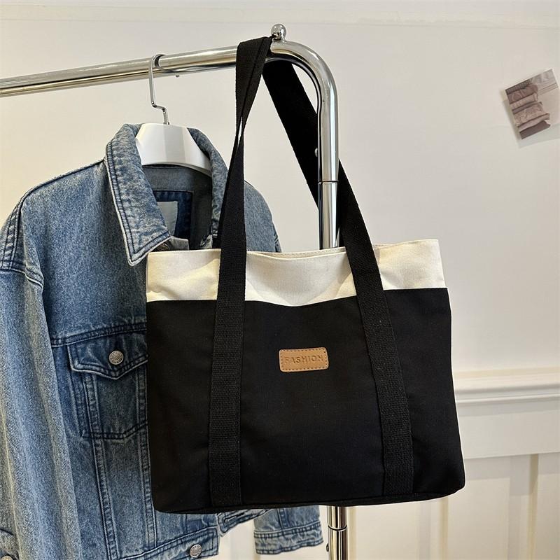 Canvas bag, new shoulder bag, fashionable and simple, contrasting colors, large-capacity tote bag, bag.