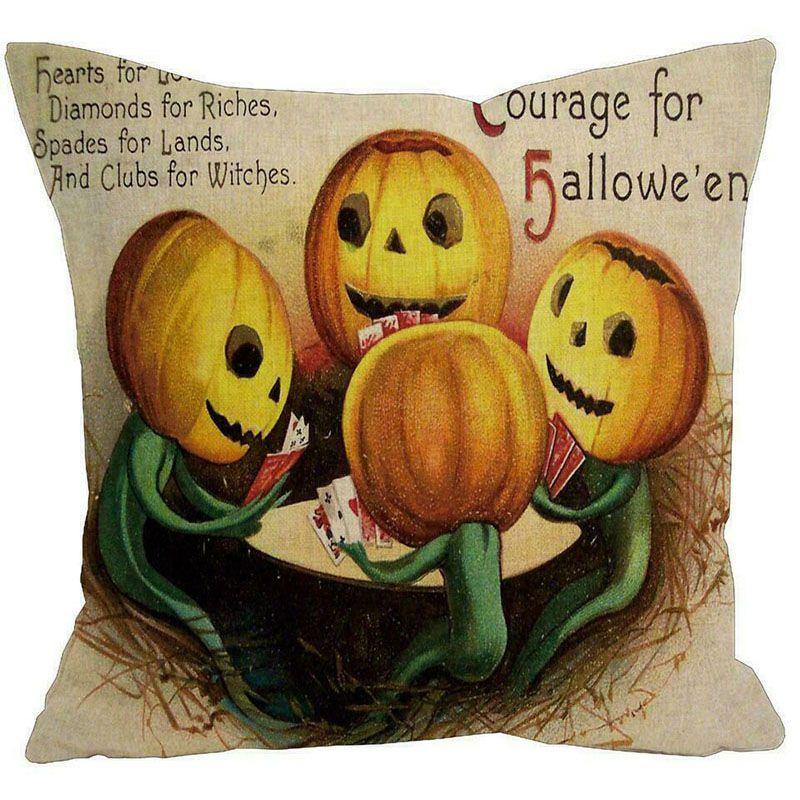 Cotton Linen Halloween Sofa Decor Cushion Cover With Stylish Pumpkin Design
