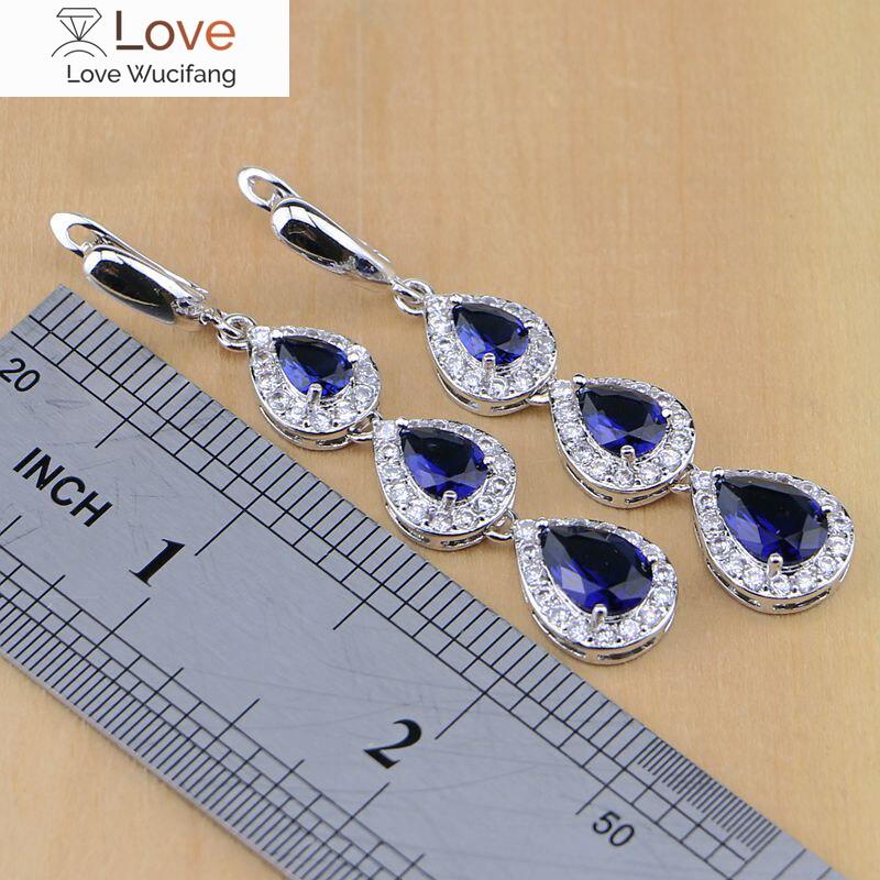 925 Sterling Silver Jewelry White Cz Blue Zircon Jewelry Sets For Women Earrings /Pendant /Necklace /Rings /Bracelet