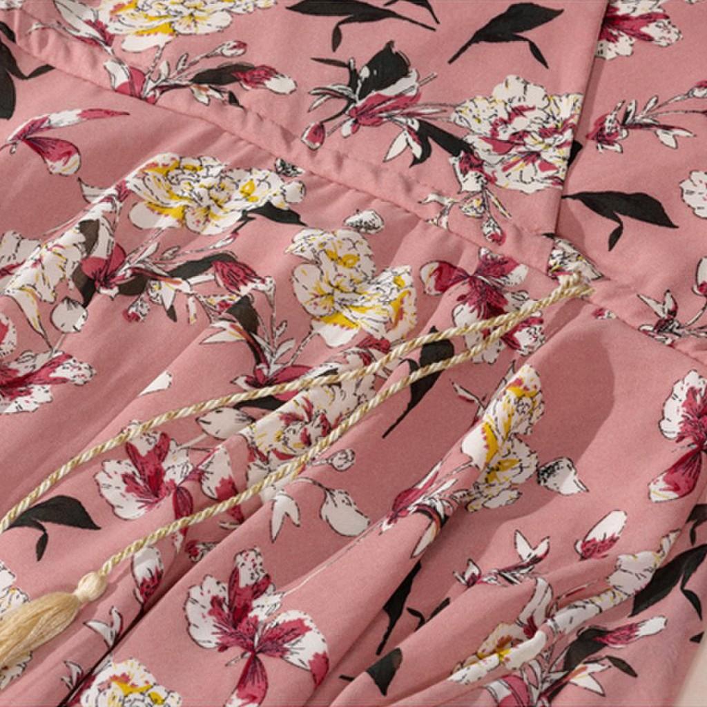 Women Fashion Casual Chiffon Floral Printing Short Sleeve V-Neck  Party Dress