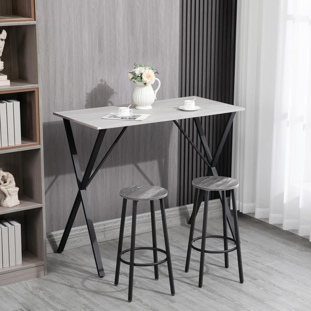 120 cm Rectangular Bar Table for 4 People, Modern Breakfast Bar Table with Wood Effect Tabletop, Steel Legs, Coffee Desk for Living Room, White