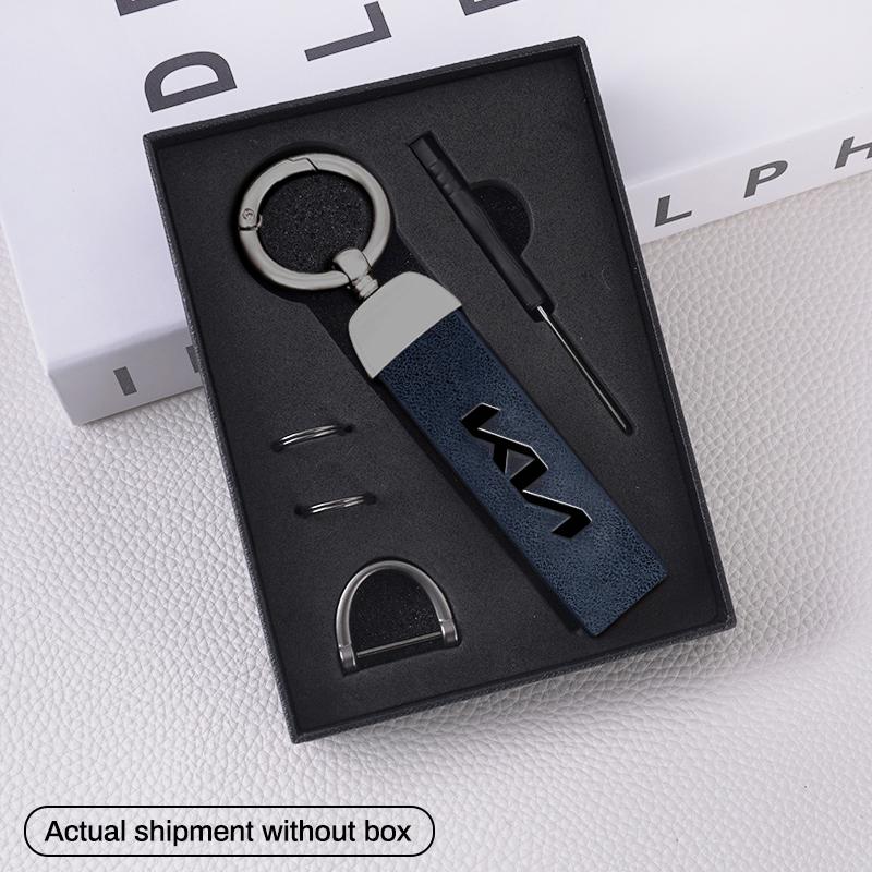 SLRB3 Metal Leather Car Logo Styling Keychain Key Ring For KIA KN Rio Ceed Sportage Cerato Soul Sorento Picanto Optima Car Accessories