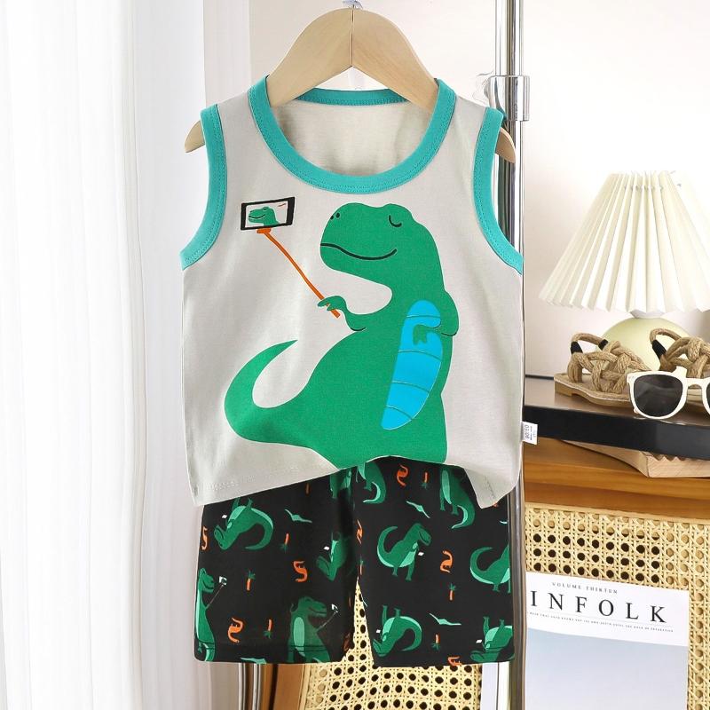 2pcs/set Children Sets Kids Cartoon Vest Suit Summer Sleeveless Tank Tops + Shorts Set Toddler Baby Boys Girls Outfits Clothes