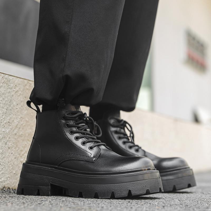 Hochwertige klassische britische Streetstyle-Lederstiefel für Herren Trend Schwarz Hombre Täglich Lässig Kleid Höhenerhöhende Schuhe