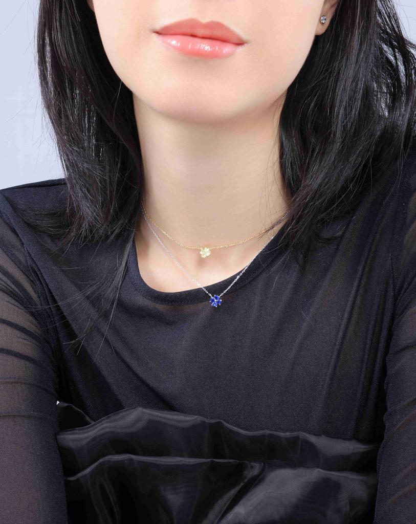Silver 925 Blue Sapphire Heart Clover Necklace ERP [lady Like] Four-leaf
