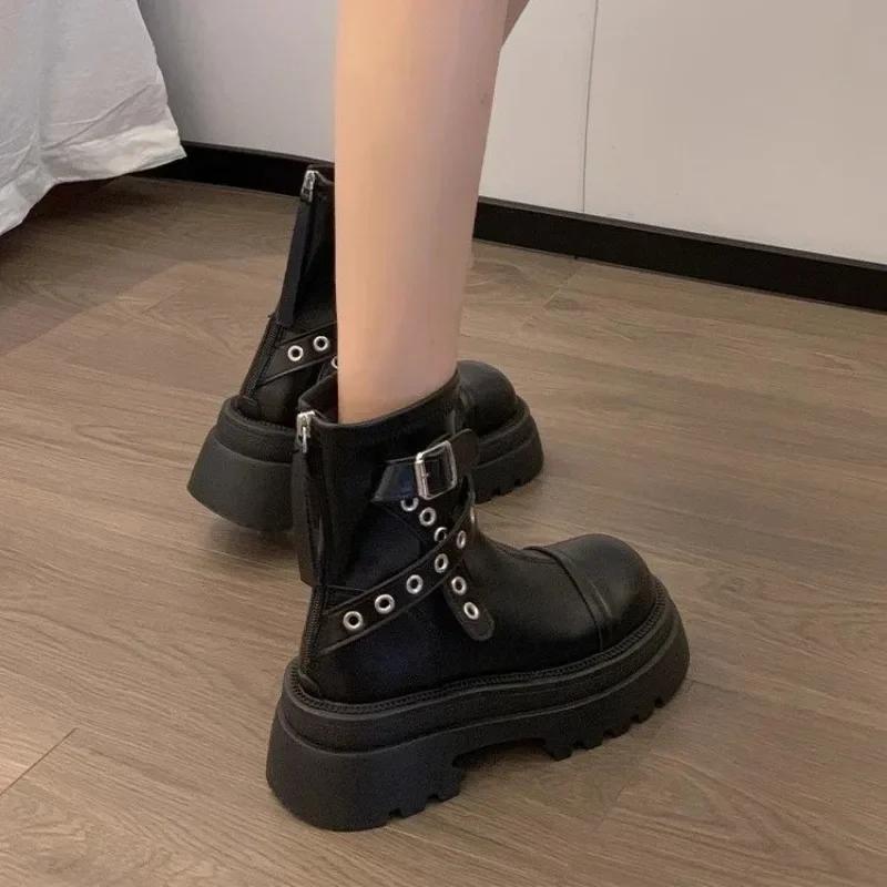 Studded Female Short Shoes Round Toe Booties Elegant With Medium Heels Women's Ankle Boots Comfortable Pu Designer Luxury New In