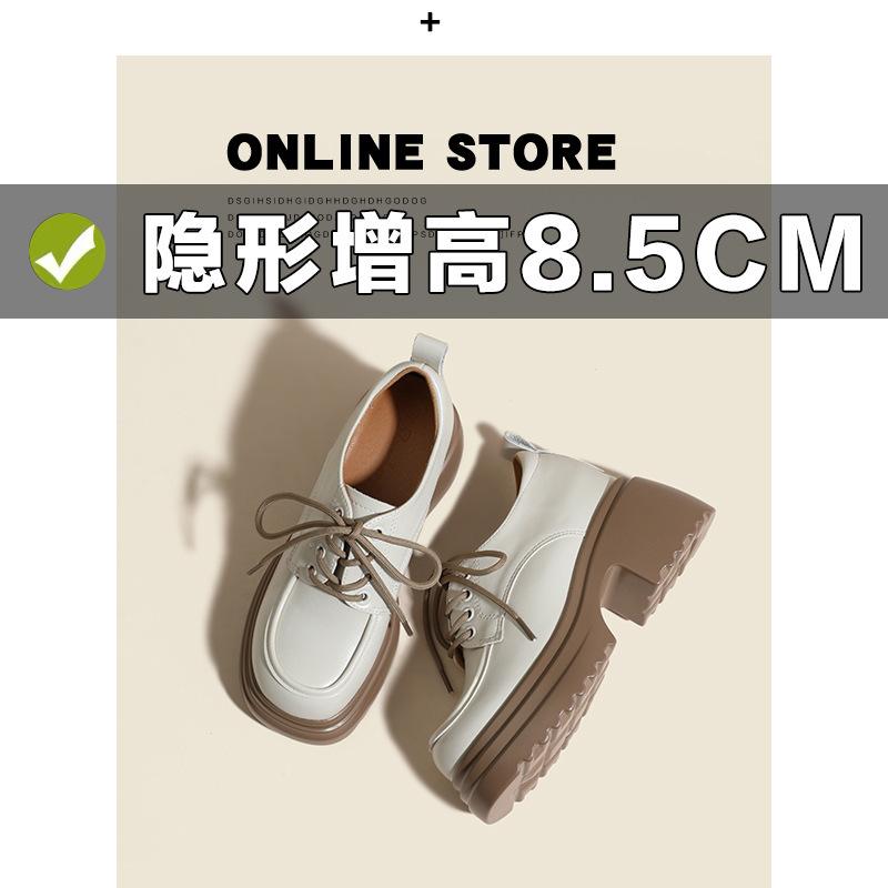 9Cm Thick-soled Women's Early Spring New Inner Height Increase White Lace-up Small Leather Shoes Women