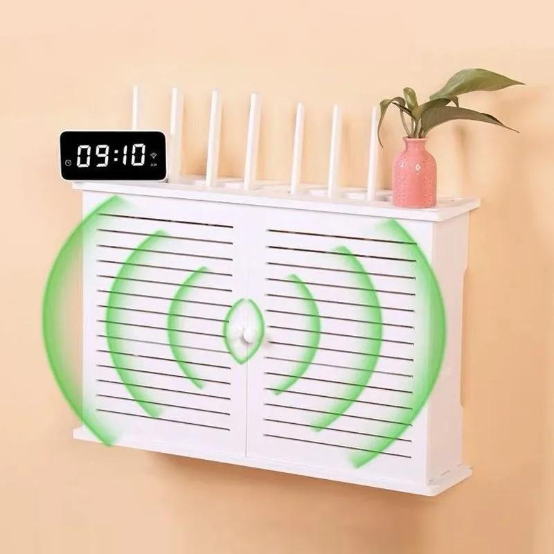 Punch-free Double Layers Wall Shelf Wireless Wifi Router Storage Box Cable Power Plus Wire Bracket Plug Board DIY Home Decor