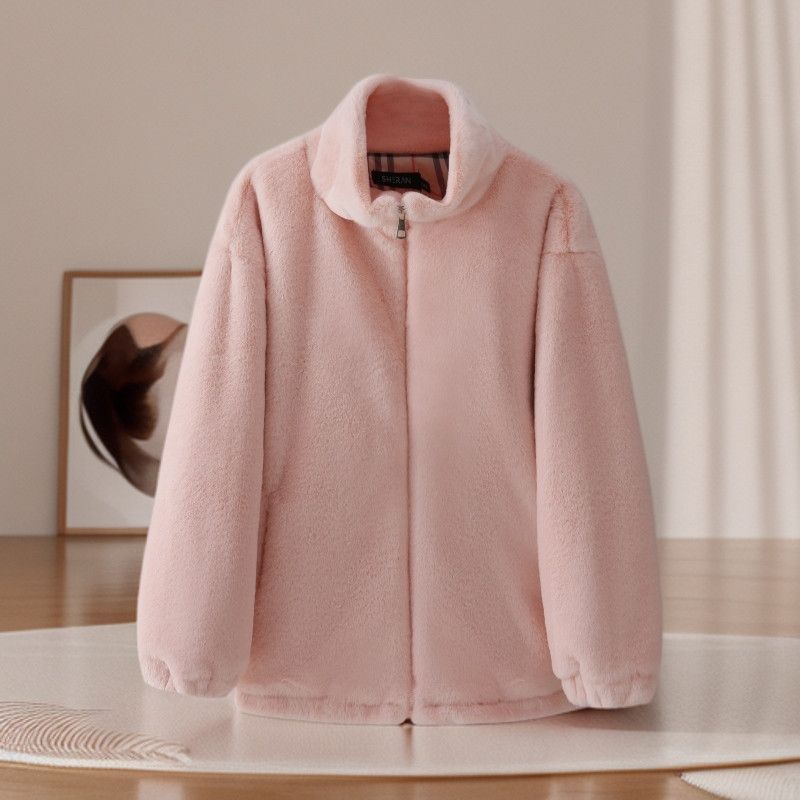 Lamb wool coat women's winter thickened stand-up neck cotton-padded coat new imitation rabbit fur light padded environmentally friendly fur
