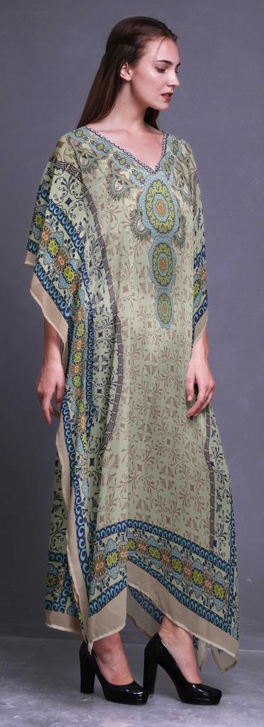 Phagun Damasco & Mandala Étnico Feminino Plus Size Caftan Roupa de Verão Cobertura de Praia Quimono