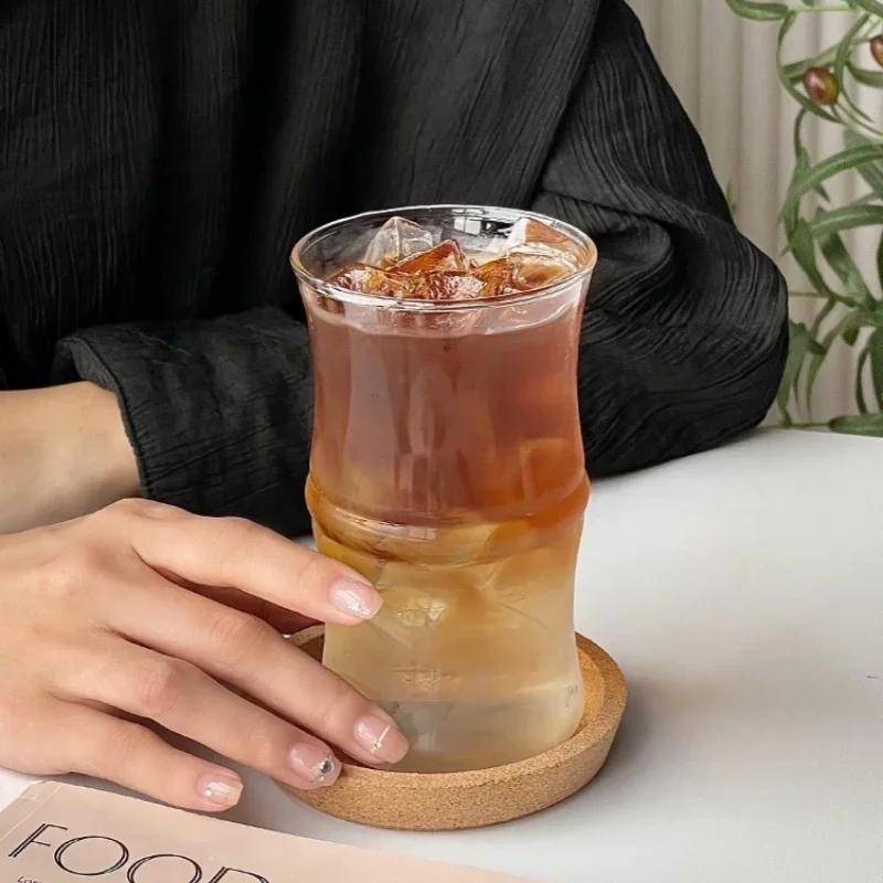 1PC 400MI Tazza di Vetro Trasparente con Nodo di Bambù Tazza da Caffè Resistente al Calore Tazza da Tè Tazze per Acqua Latte Succo di Frutta Estivo Tazza da Bere