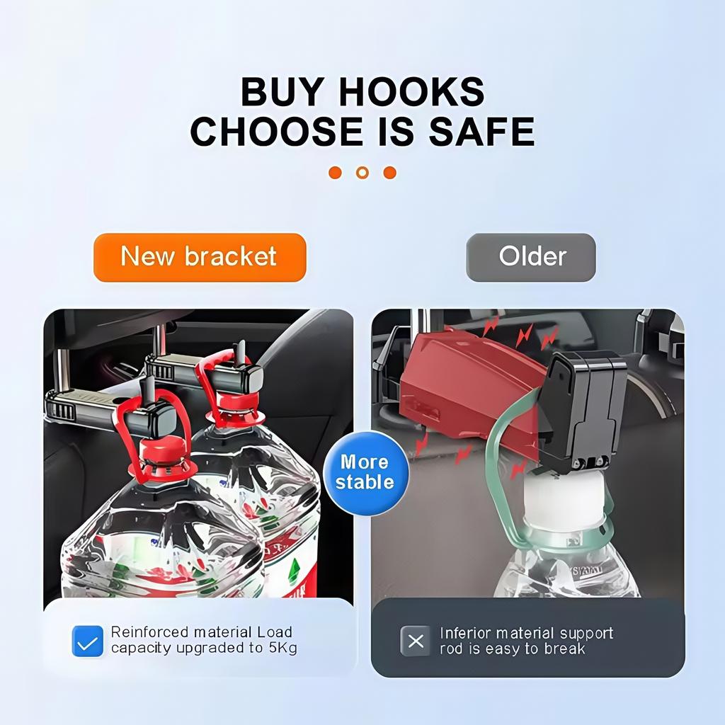 2 in 1 Car Seat Back Hook Stable Headrest Hanging Hook Anti Slip Silicone Pad Hidden Rear Row Hanger Phone with Phone Holder