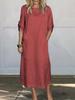 New Summer Breeze Loose Casual Solid Color Short Sleeve Cotton Linen Dress