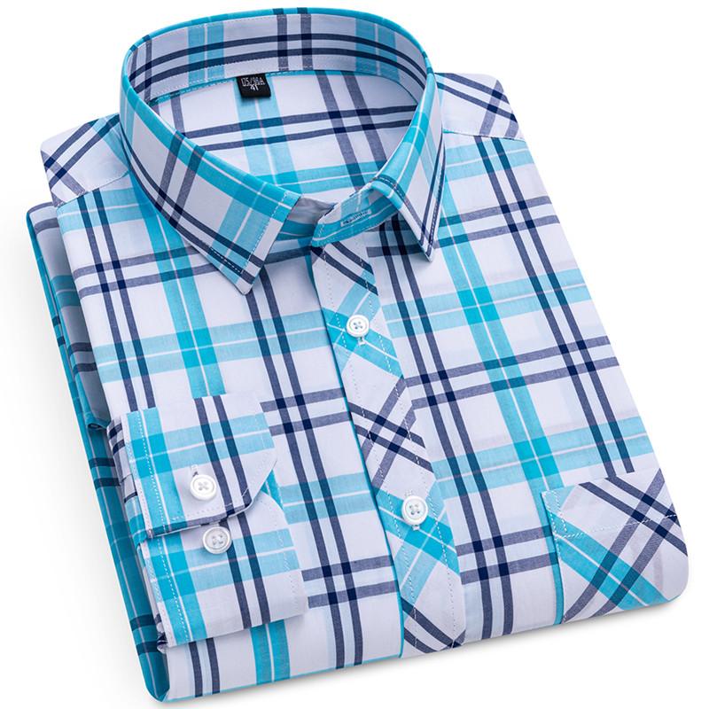 Fashion Spring Autumn Men's Plaid Shirts Long Sleeve 100% Pure Cotton Good Quality Thin Soft Classic Basic Casual Male Clothing