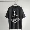DJ La Gioconda Mona Lisa T Shirt Hip Hop Washed Short Sleeve Oversize T-Shirts  Novelty Men Women Streetwear Graphic Tee Shirt