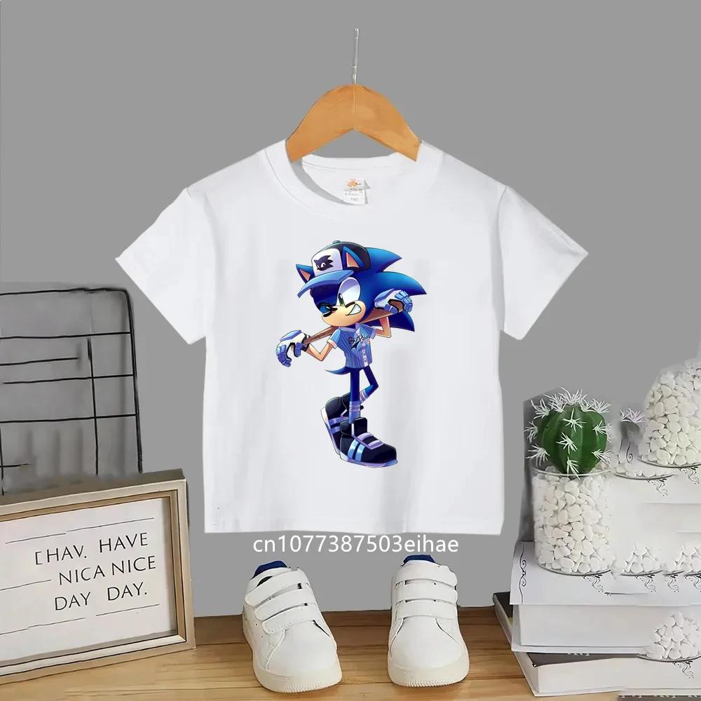 Japanese Cute Sonic Cartoon Print Boys TShirt Summer Short Sleeved Fashion Casual Top Breathable Daily Clothes for Little Kids