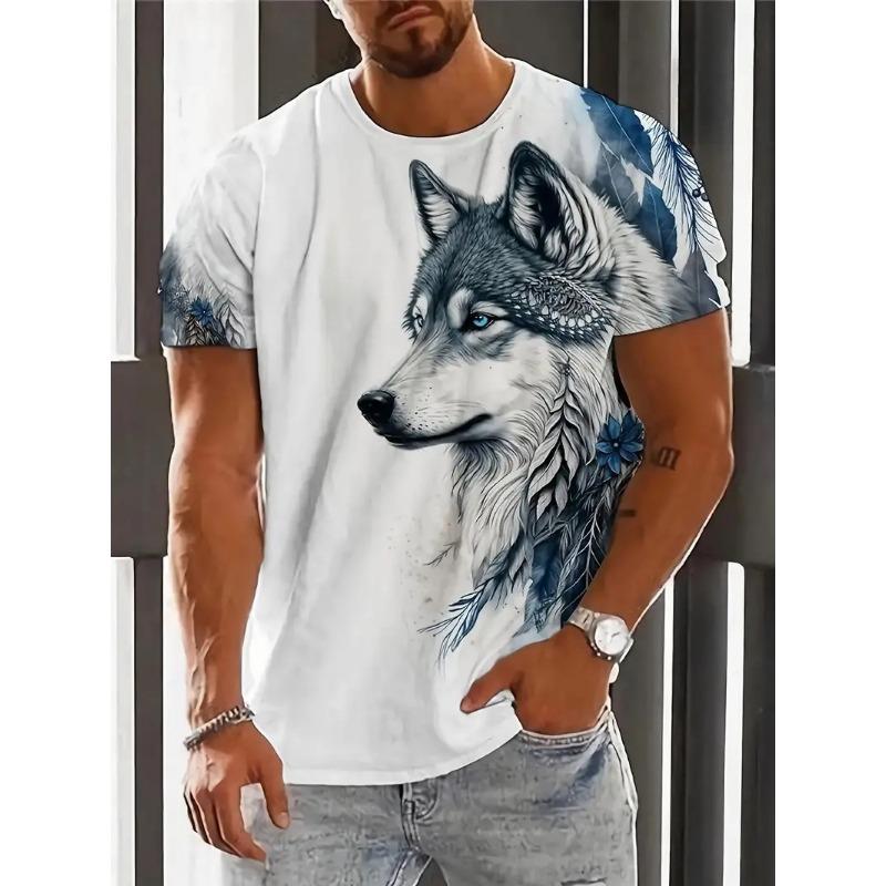 Summer Round Neck 3D Animal Print Top Fashionable Casual Short Sleeved Men's T-shirts