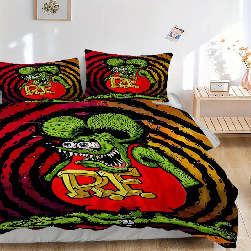 

Rat Fink Bedding Set Comforter Cover Gift for Bedroom,Includes 1 Cover and 2 Pillowcases, No InsertB281 135x200cm