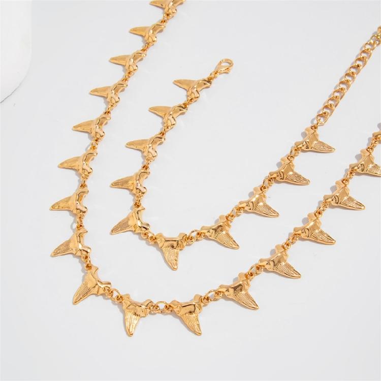 Contemporary Shark Tooth Necklace Bracelet Alloy Jewelry Gold Silver Wrist Bangle Neckwear For Men Women Trendy Look