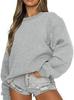 Women's Fashion Plus Velvet Solid Color Round Neck Loose Long Sleeve Hoodie for Autumn/Winter