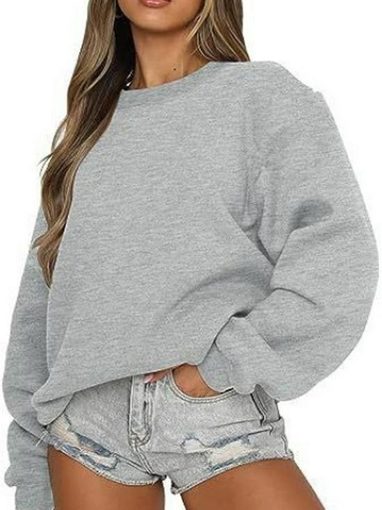 Women's Fashion Plus Velvet Solid Color Round Neck Loose Long Sleeve Hoodie for Autumn/Winter