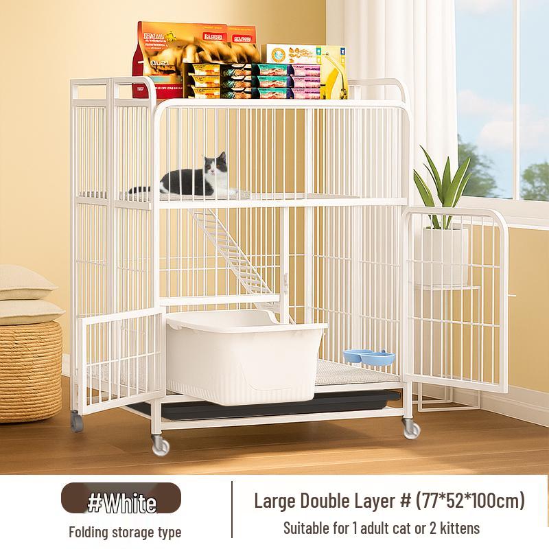 Foldable Indoor Cat Cage with Toilet – Space-Saving Cat House and Balcony for Small Apartments