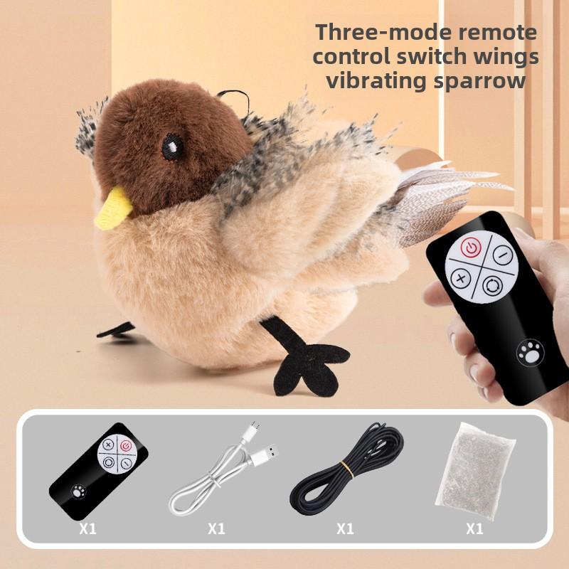 Plush Simulation Bird Sparrow Induction Sound Teasing Cat Stick Hedgehog Self-hi To Relieve Boredom Cat Toy