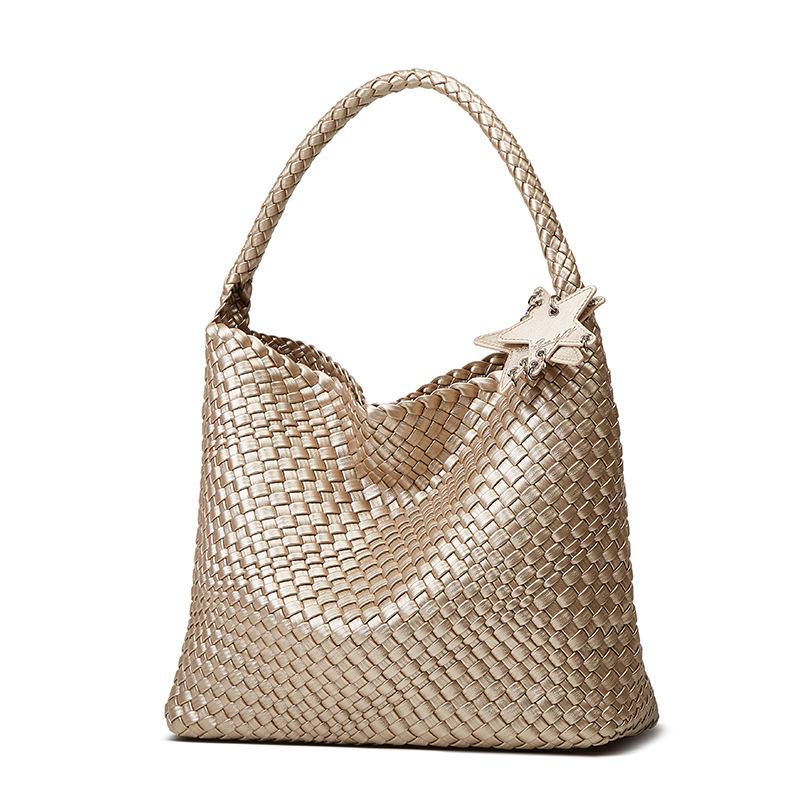 PU Braided Shoulder Bag Large Capacity Bucket Bag Lazy Tote Bag Travel Tote Bag