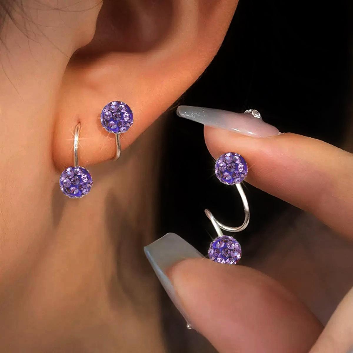 

1 пара розкішних кулькових сережок зі спіральними стержнями, нержавіюча сталь, універсальний щоденний одяг і подарункові прикраси, зі стразами для всесезонного модного аксесуара