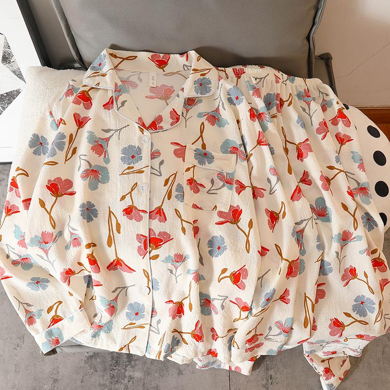 Trendy Print Women's Spring Pajamas Polyester Long Sleeve Pant Female Sleepwear Fashion Classy Home Lounges