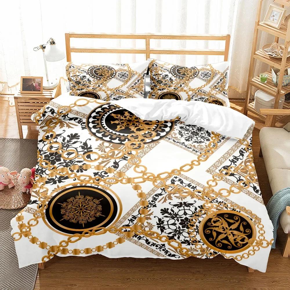 3Pcs Luxury Baroque Pattern Bedding Set  Twin Double Queen King Size Golden Duvet Cover Set Comforter Cover Set Gift Bed Linen