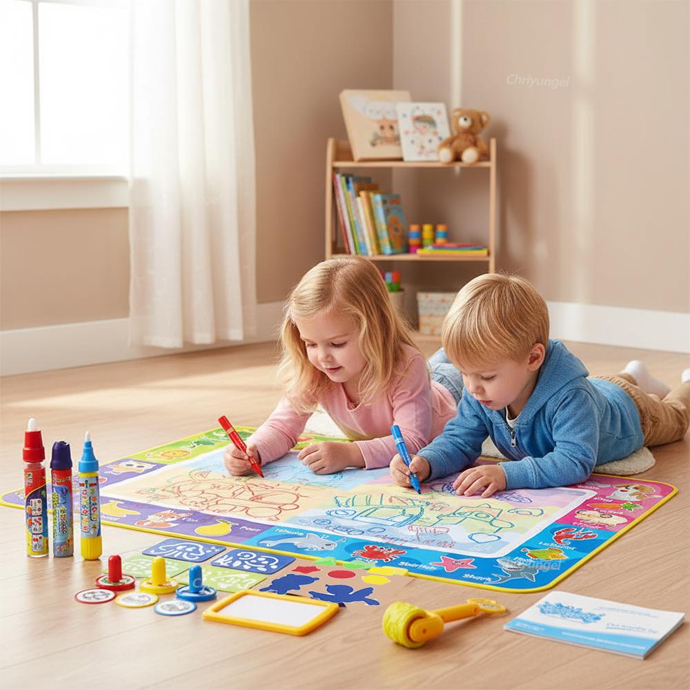 No Mess Kids Water Drawing Mat  Doodle Coloring Board With Magic Pens  Stamps Educational Montessori Toy Gift For Boys Girls