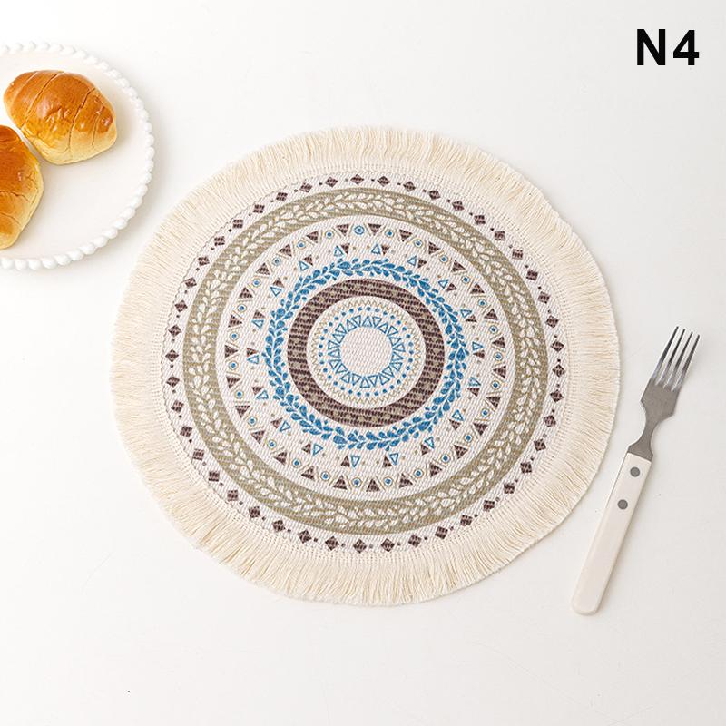 

M-Round Placemat Cotton Tassel Antiskid Dining Table Mat Absorbent Insulation Dish Pad Desk Decoration And Accessories Plate Mug S