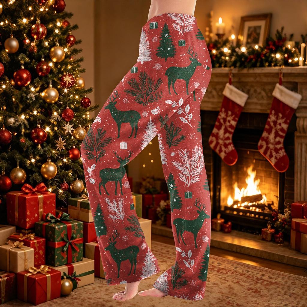 Women's Flannel Pajama Pants Christmas Print Loose Fit Sleep Pants