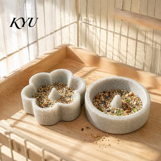 Anti Tip Bird Feeder Pumice Stone Parrot Bowl, Spill Proof Water Small Cage Accessory Food Dish, for Cockatoo Cockatiel Conure Parakeet Matte