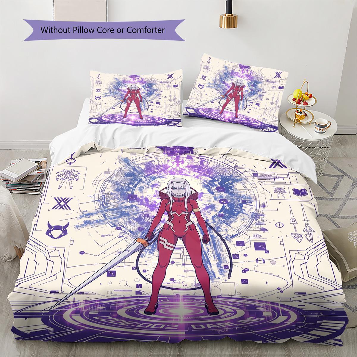 

Darling in the Franxx Pattern Bedding Quilt Set Quilt Cover Pillowcase Home Decoration Birthday Gift (1 * duvet cover + 2 * pillowcase, without core) 135x200cm