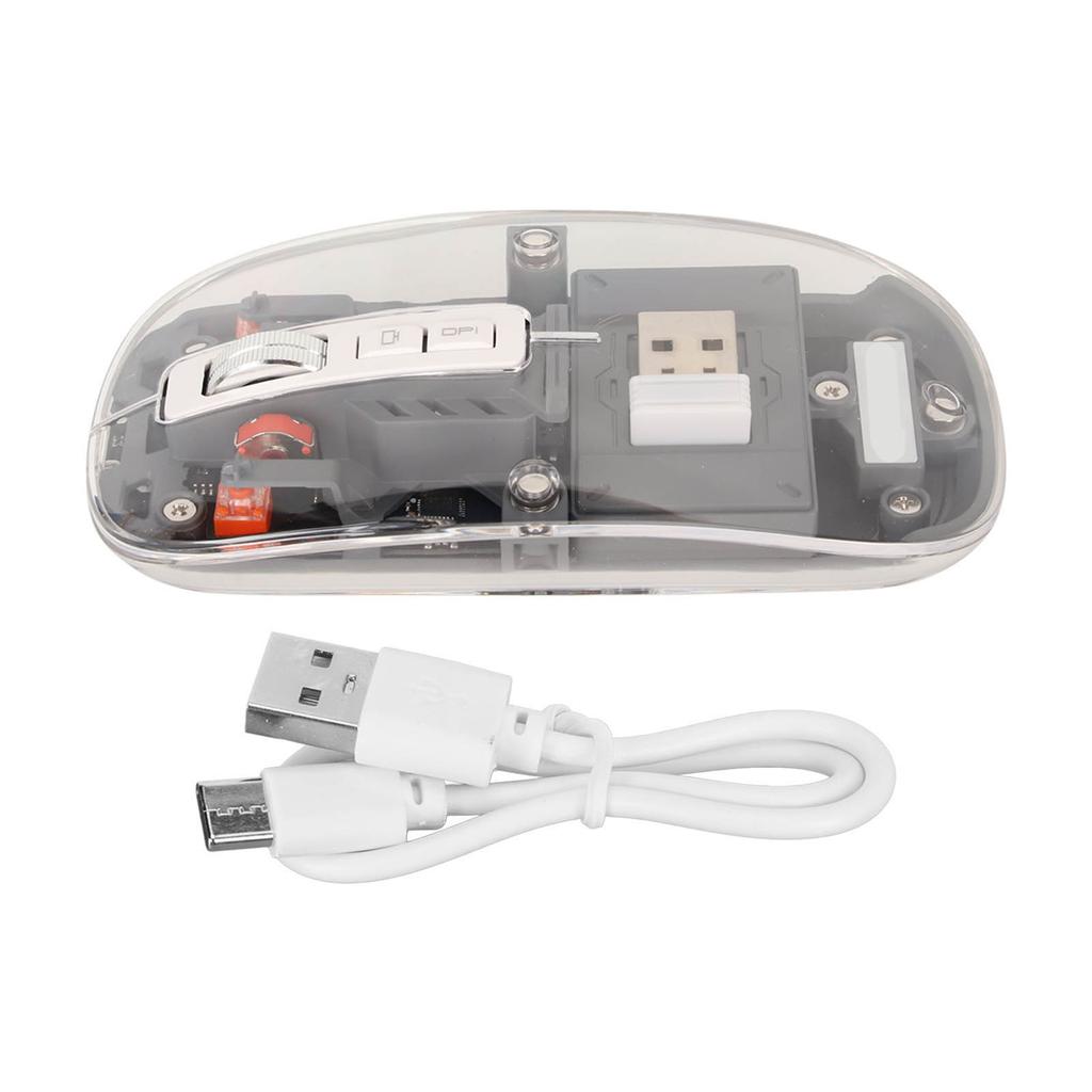 Wireless 2.4G Bluetooth Transparent Mouse 2400 DPI Rechargeable 400mAh RGB Colorful Wireless Mouse Gray