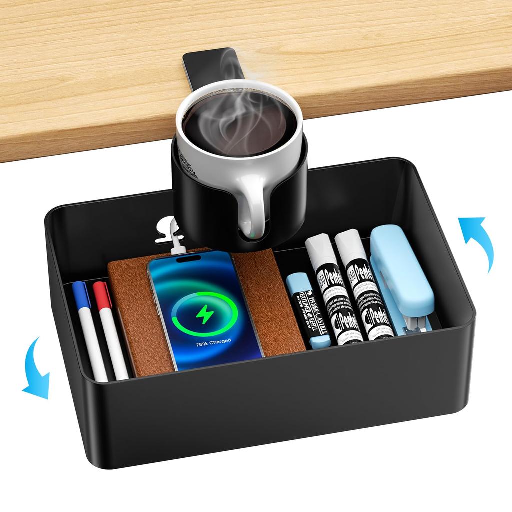 GAGUIUP Under-Desk Drawer Storage Rack, 360-Degree Rotating, Under-Desk Drawer, Under-Table Storage, Cup Holder, Desk Storage Box, No Drilling