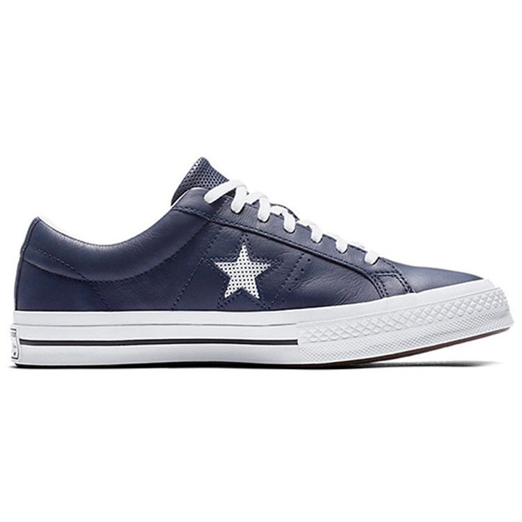 Converse One Star Perforated Leather Low Top Navy Star Non-Slip Wear-Resistant Low-Top Skate Shoes Unisex sneaker Gray-Blue 158463C