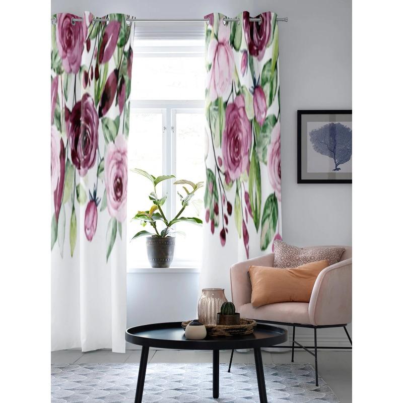 Aquarell Rosa Blumen Rosen Fenster Vorhang Für Wohnzimmer Schlafzimmer Dekoration Vorhänge Luxus Küche Raffgardinen Vorhänge