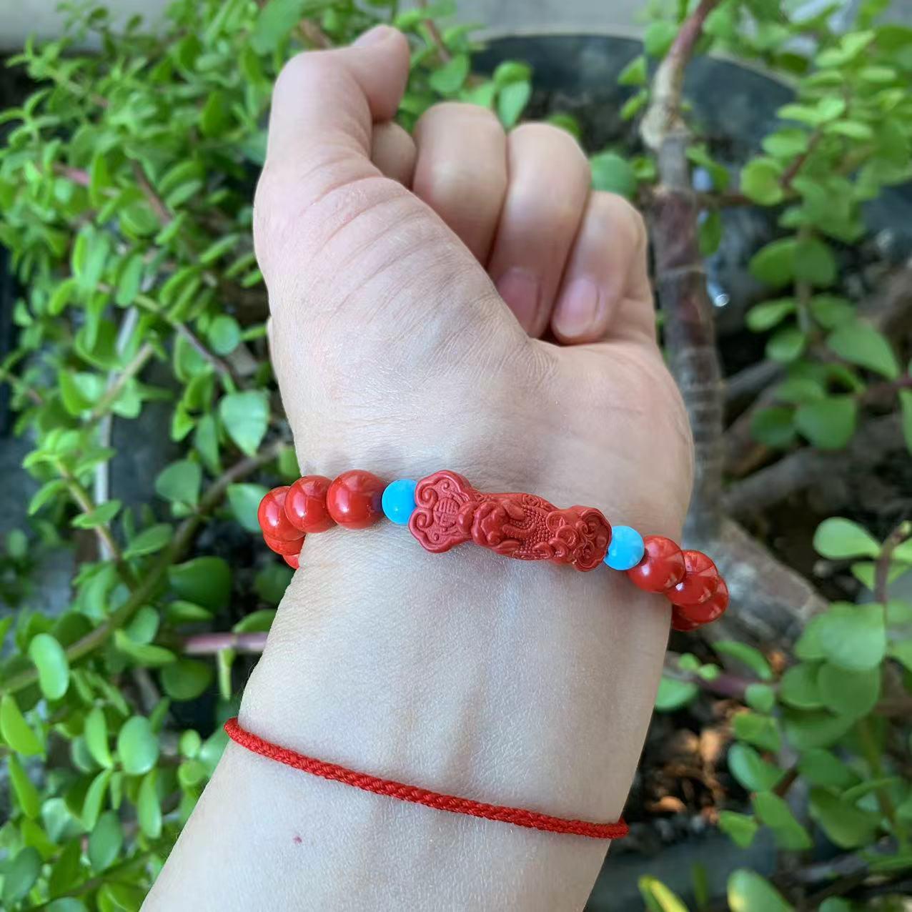 Authentic 8mm Red Cinnabar Pixiu Zodiac Bracelet for Men  Women