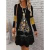 Women's Christmas Dress Fashion O-Neck Long Sleeve Christmas Tree 3D Printed A-Line Dress Ladies Dresses Plus Size Femme