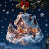 Snow Village House Ornament Rustic Log Cabin Hanging Ornament 2D Acrylic Cottage with Snow Scene for Winter Wonderland Xmas Tree Decor